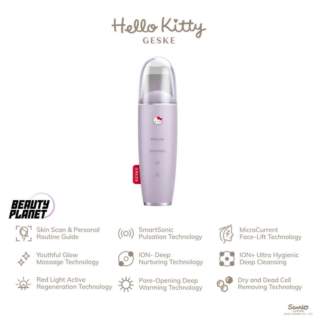 Hello Kitty Geske SmartAppGuided™ MicroCurrent Skin Scrubber & Blackhead Remover | 9 in 1