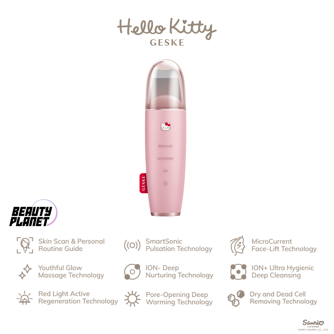 Hello Kitty Geske SmartAppGuided™ MicroCurrent Skin Scrubber & Blackhead Remover | 9 in 1